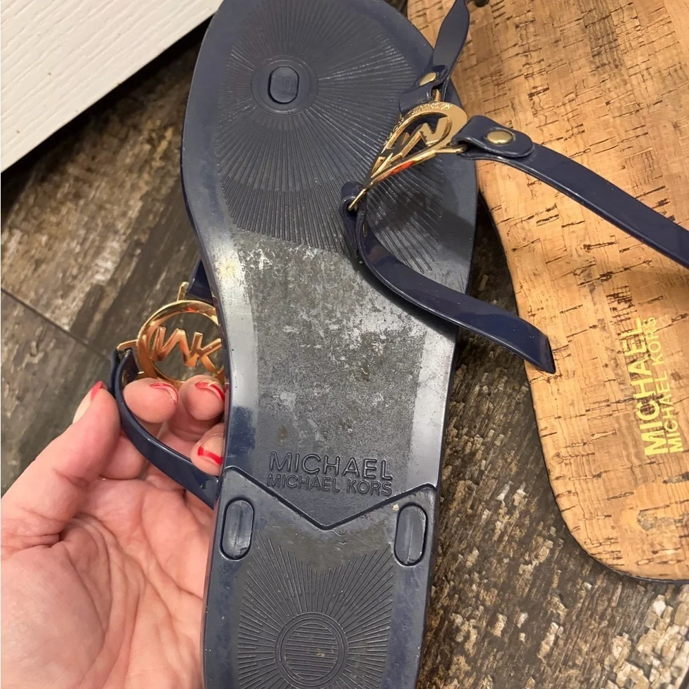 Michael Kors Navy and Gold Logo Sandals
